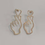 Hand Heart Black Silver 18K Gold Anti Tarnish Dangler Earring Bulk