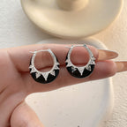 Solitaire Enamel Black 18K Gold Silver Anti Tarnish Hoop Earring Bulk