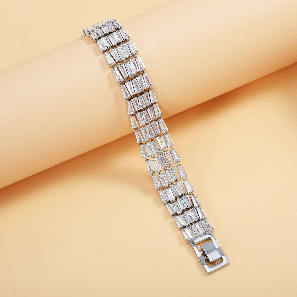 Bulk Premium Double Strand Baguette Gold Silver CZ Copper Bracelet