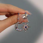 Star Moon 18K Gold CZ Anti Tarnish Dangler Hoop Earring Bulk