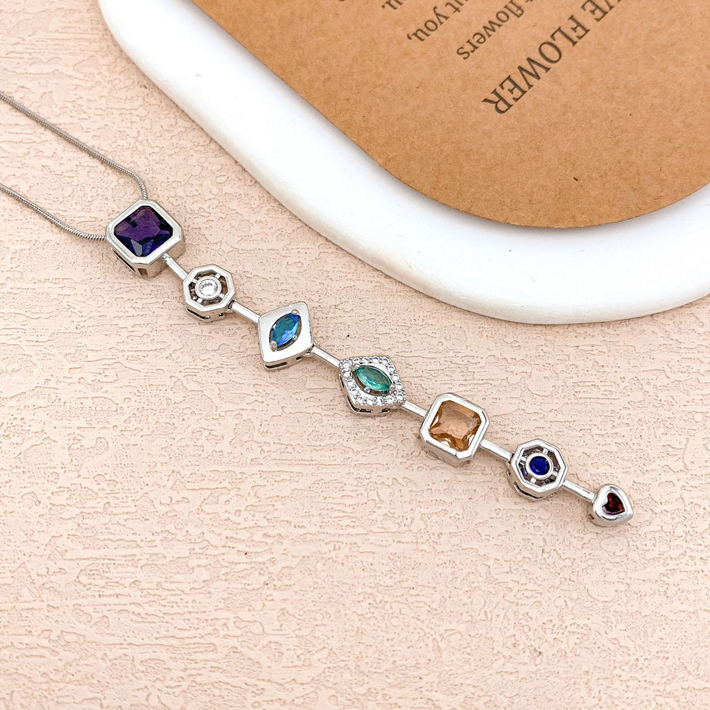 Designer Rainbow Crystal Gold Silver CZ Stainless Steel Necklace Bulk