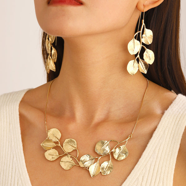 Leaf Flower 18K Gold Plated Anti Tarnish Necklace Earring Set Bulk Secondary image