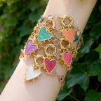 Multi Color Heart Charms Gold Enamel Stainless Steel Bracelet Wholesale