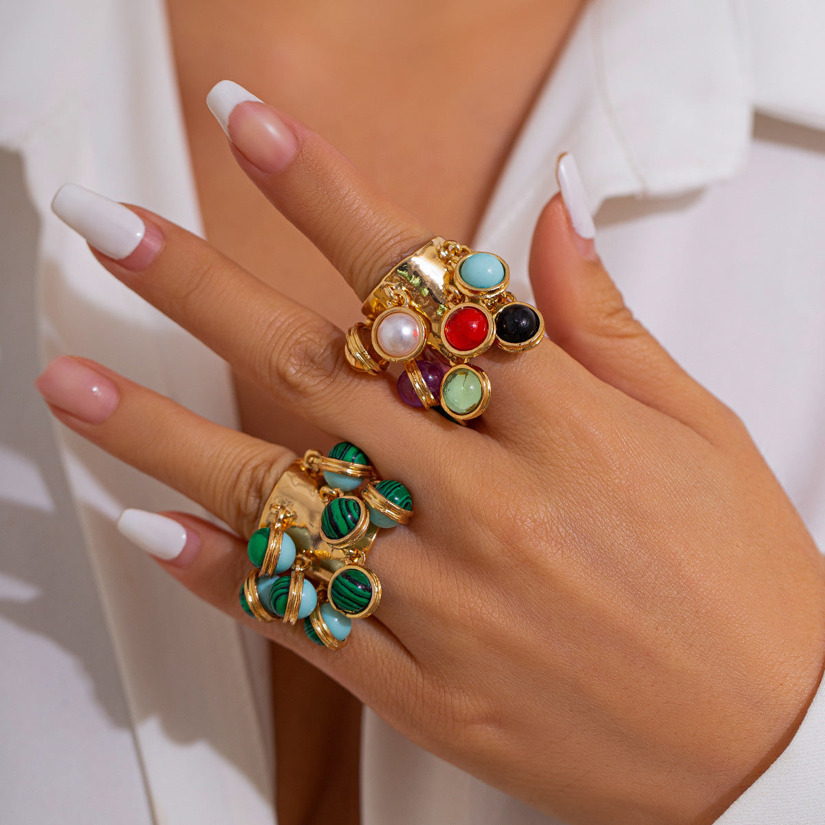 Multicolour 18K Gold Plated Free Size Charm Band Ring For Women Bulk