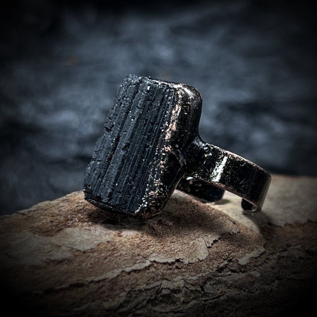 Rows Tone Black Gemstone Crystal Adjustable Ring For Women Bulk