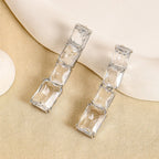 Blue White Rectangular Cut Silver CZ Copper Necklace Earring Set Bulk