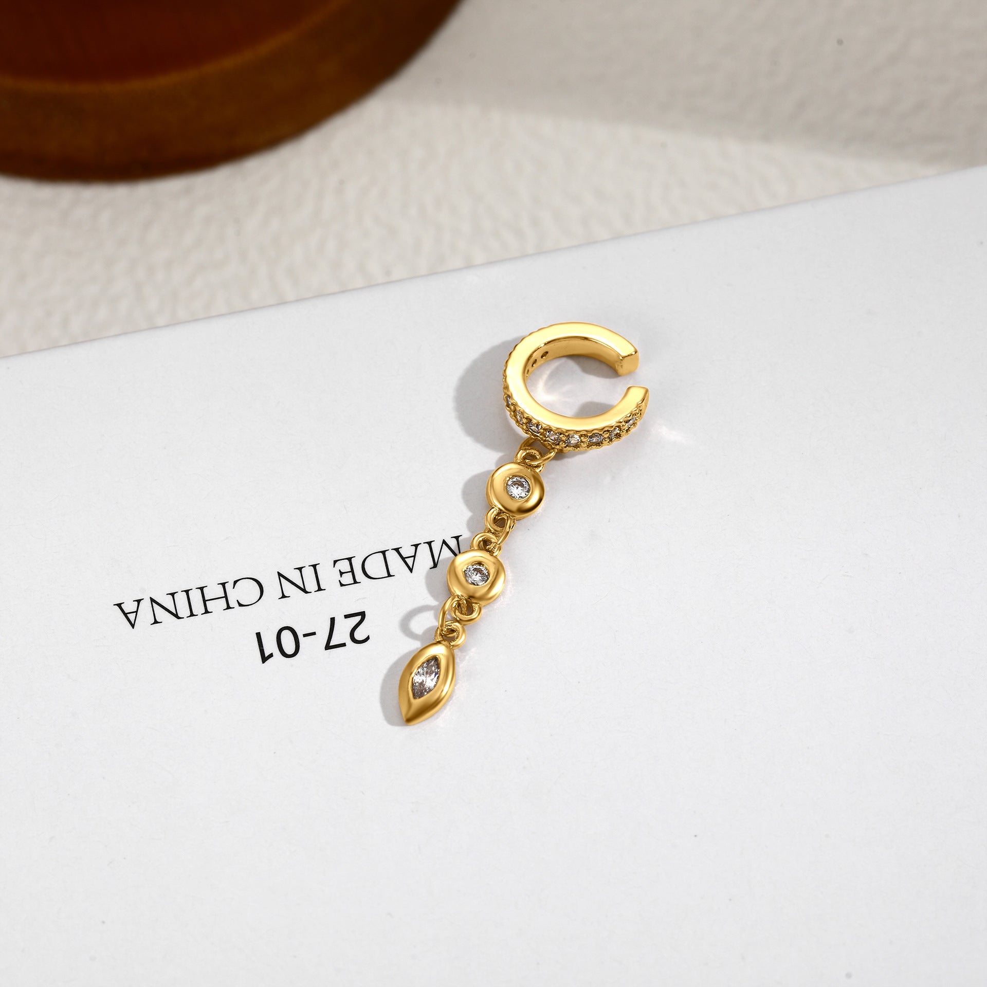 Elegant Dangling Gold CZ Stainless Steel Single Ear Cuff Earrings Bulk Secondary image