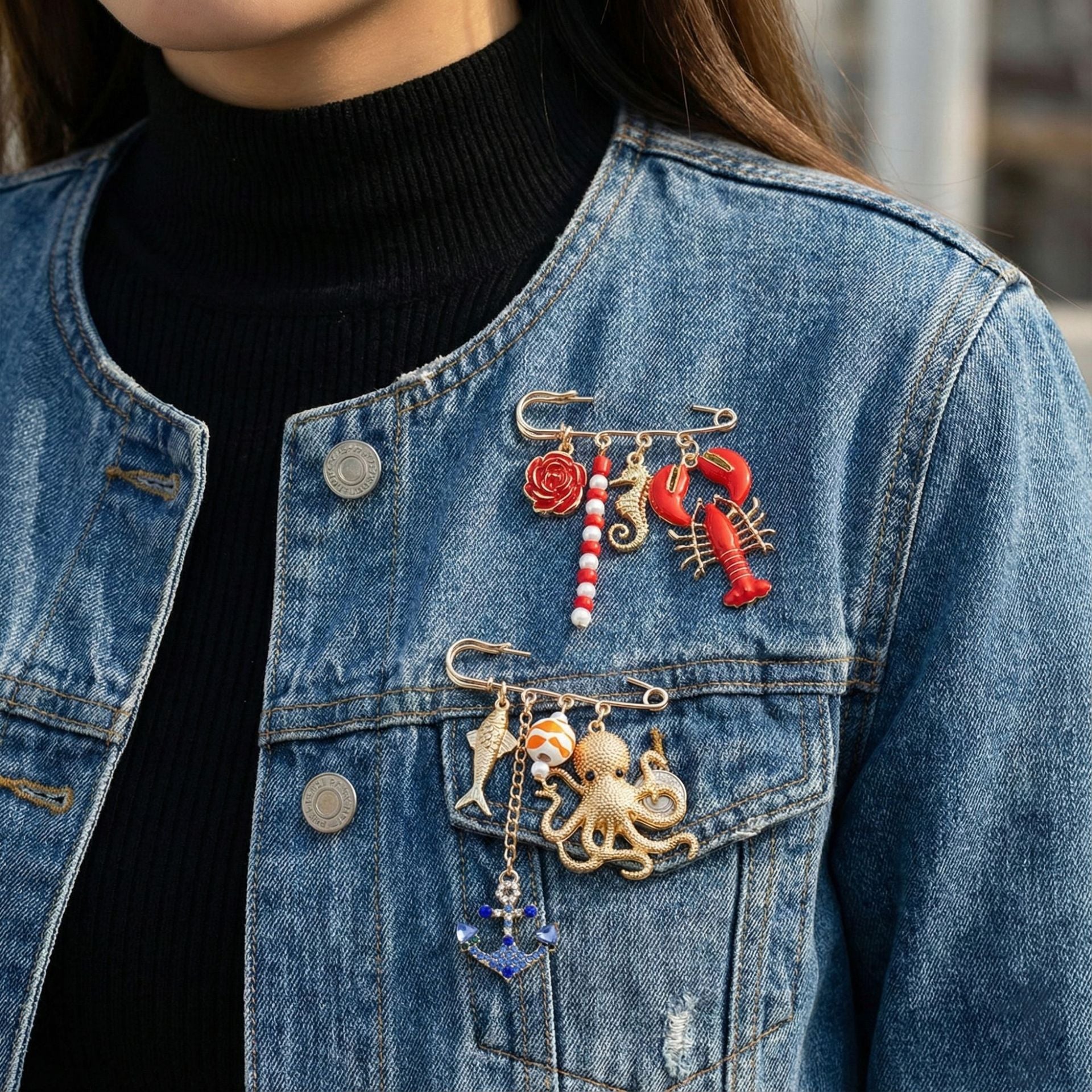Red Lobster,Seahorse,Rose Gold Enamel Brooch For Women Bulk Main image