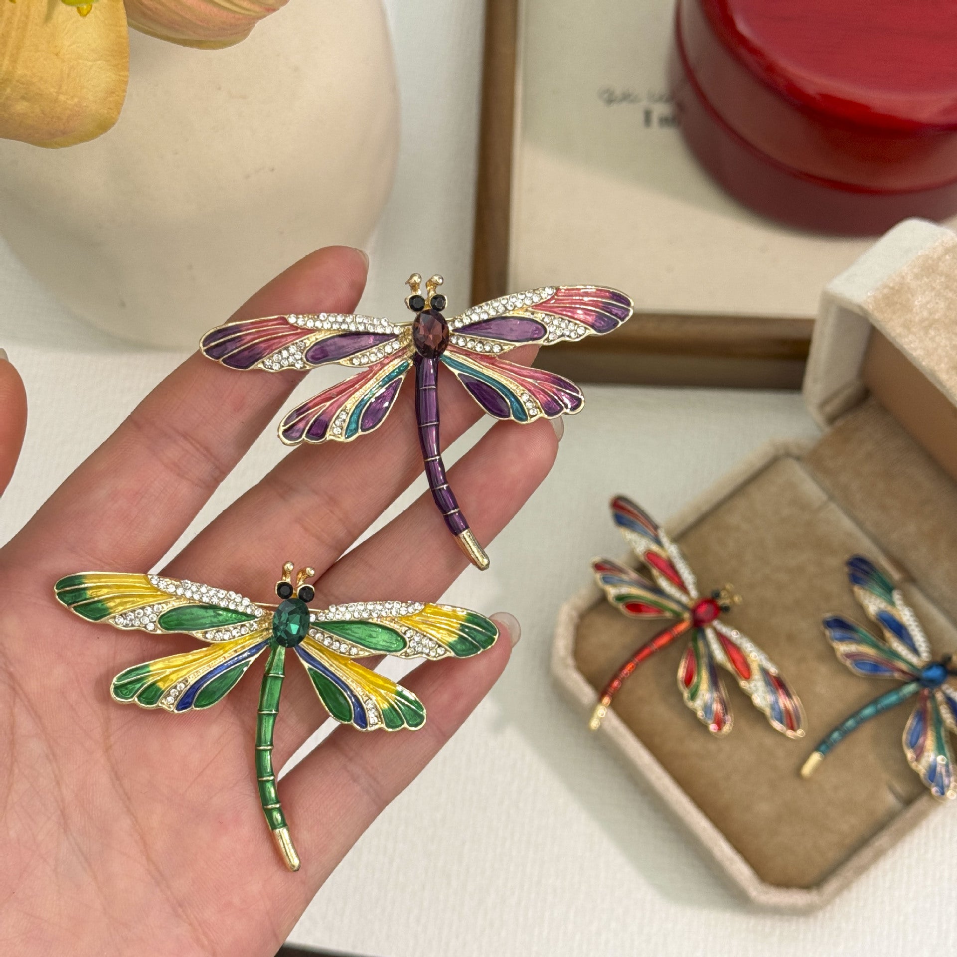 Multi Color Dragonfly Gold Cubic Zirconia Brooch For Women Bulk