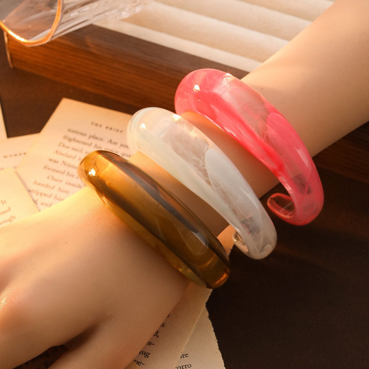 Acrylic White Orange Brown Cuff Kada Bracelet For Women Bulk