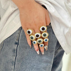 Designer Multi Evil Eye Gold Plated Adjustable Ring For Women Wholesale
