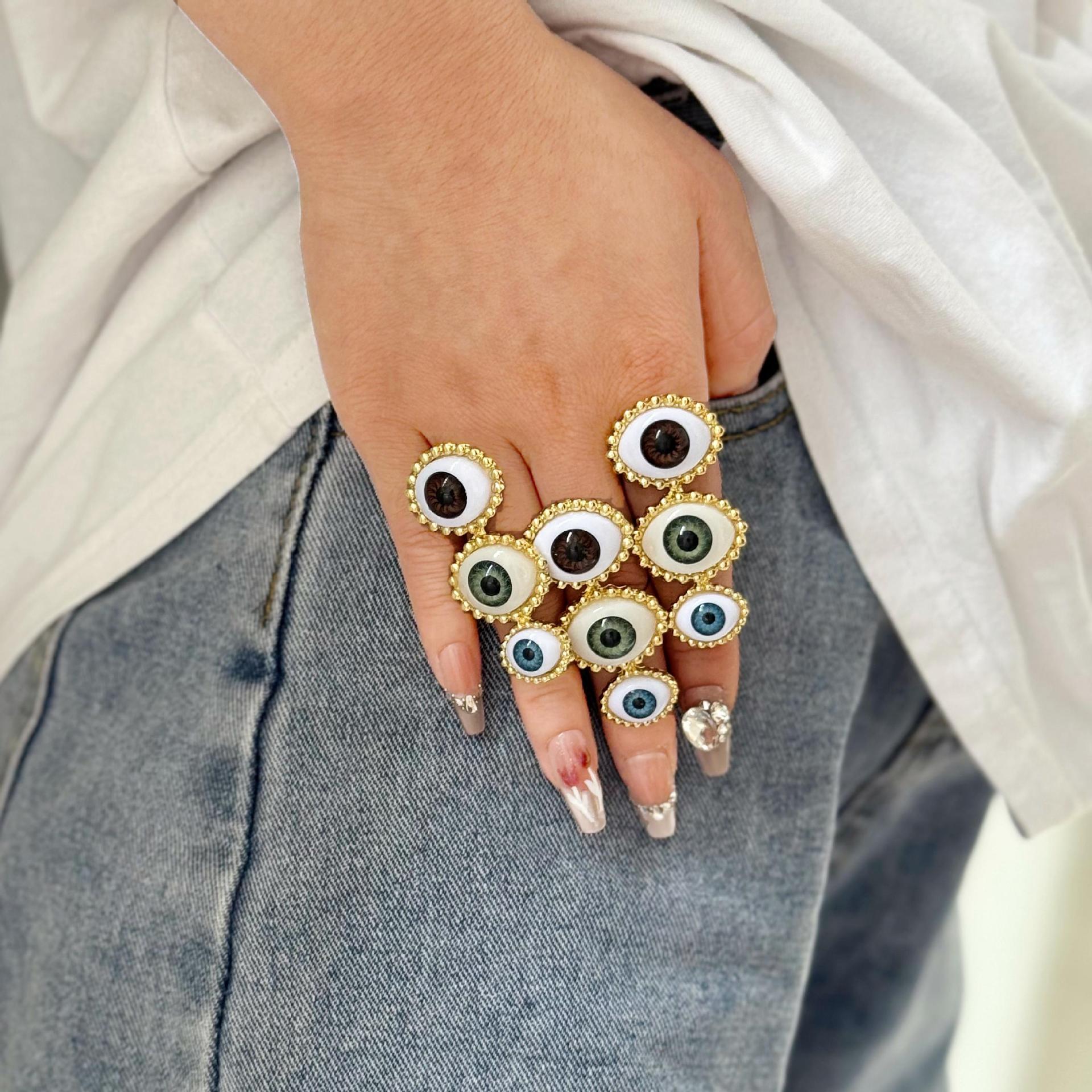 Designer Multi Evil Eye Gold Plated Adjustable Ring For Women Wholesale