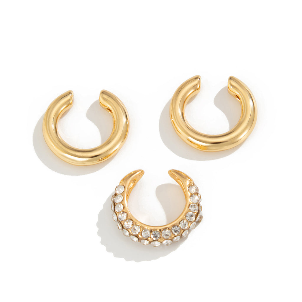 Studded 18K Gold Rhinestone Ear Cuff Earring Combo Pack Of 3 Bulk