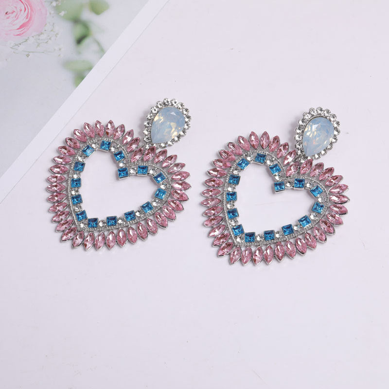 Heart Silver Pink Blue Crystal Cubic Zirconia Dangler Earring Bulk Secondary image