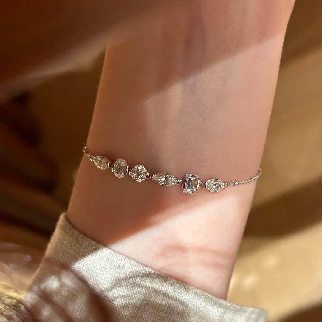 Silver Minimalist Mixed-Cut Cubic Zirconia Copper Bracelet For Women Bulk Main image