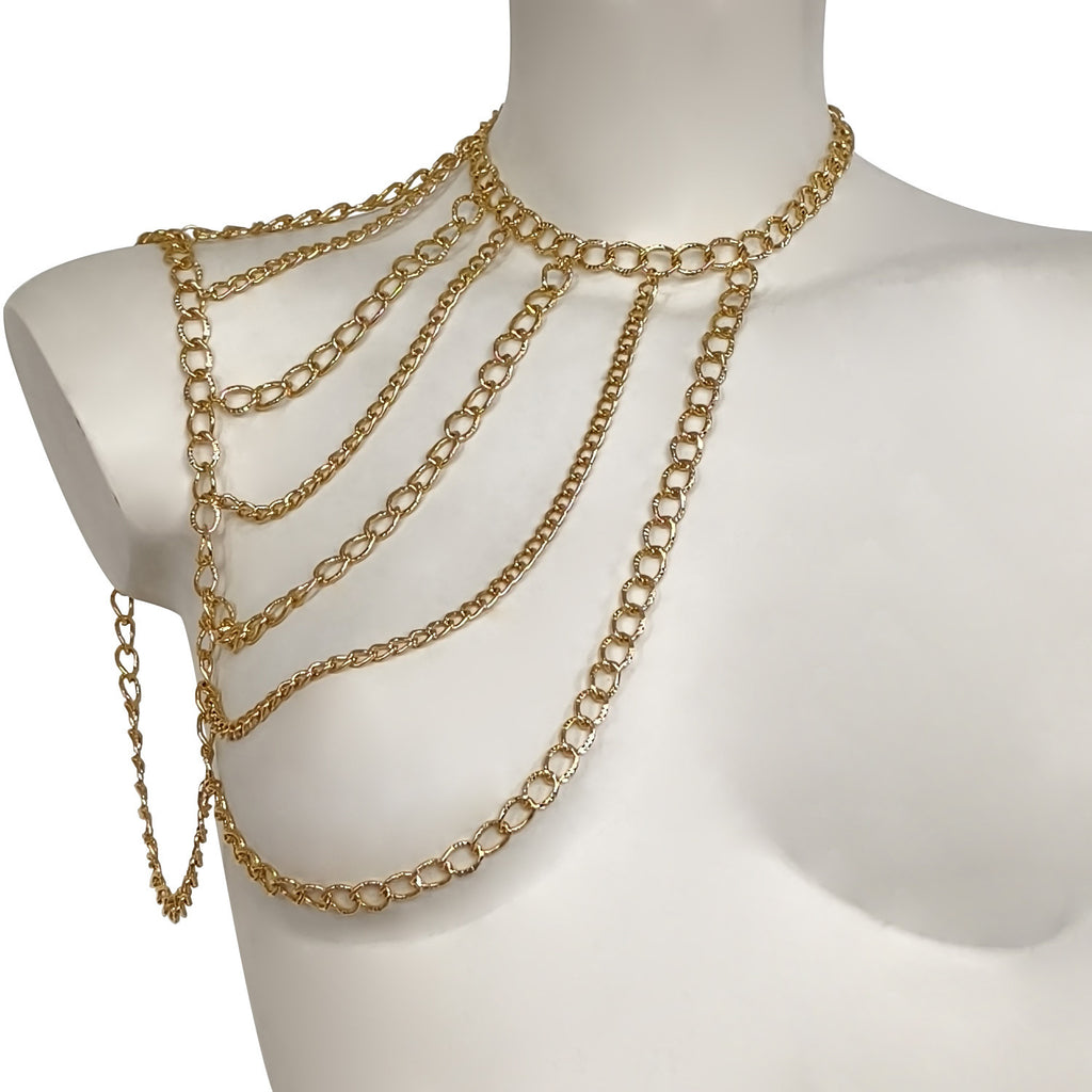 Designer Multi Layer Gold Plated Chain Shoulder Copper Necklace Bulk