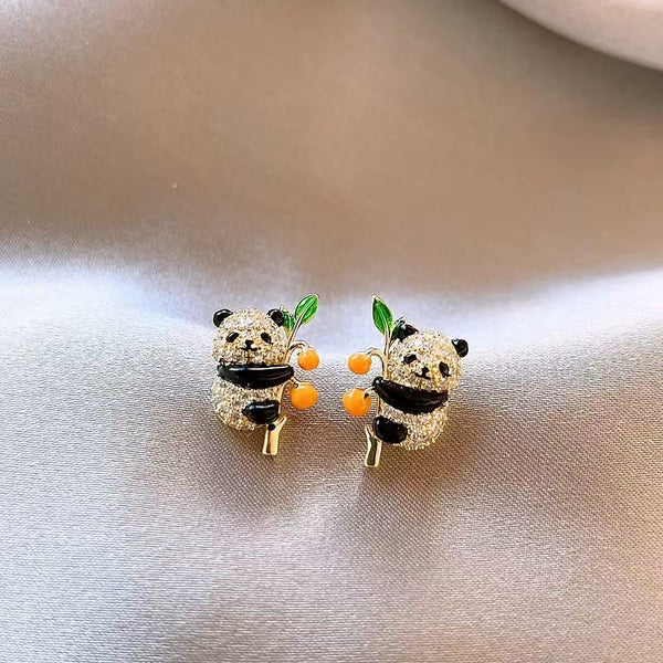 Panda CZ Enamel 18K Gold Plated Anti Tarnish Stud Earring Bulk Main image