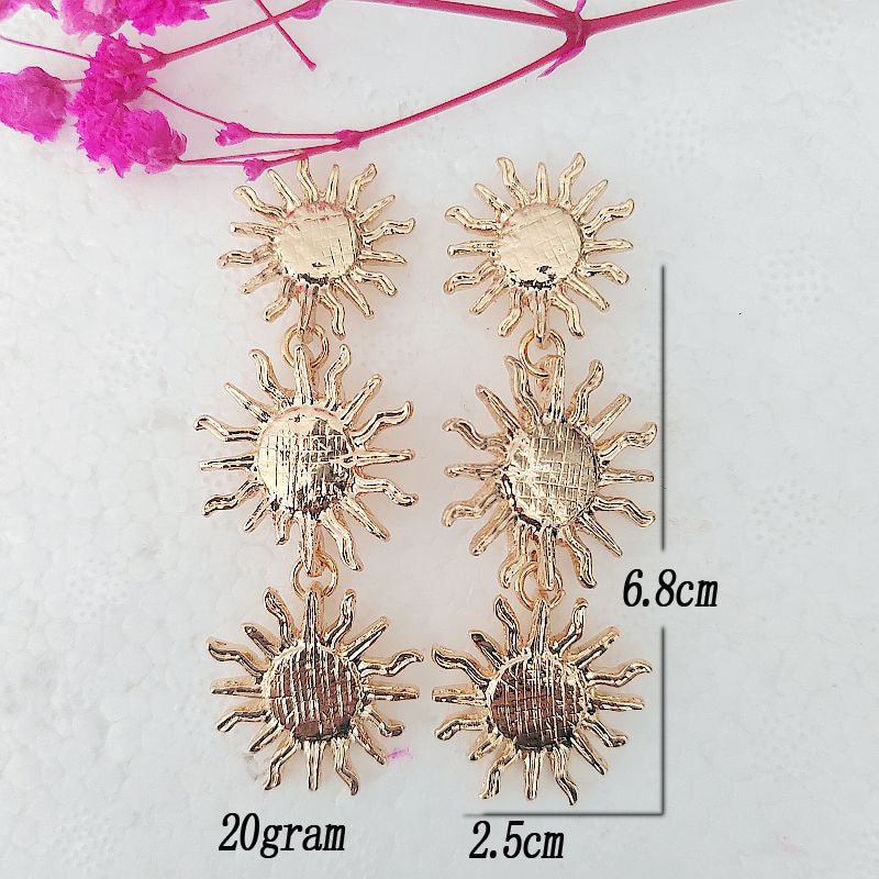 Wholesale Gold Sun Triple Drop Fashion Dangler Earrings