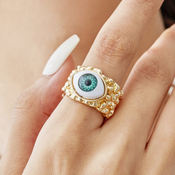 Evil Eye 18K Gold Blue Green Adjustable Band Ring For Women Bulk Secondary image