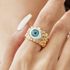 Evil Eye 18K Gold Blue Green Adjustable Band Ring For Women Bulk