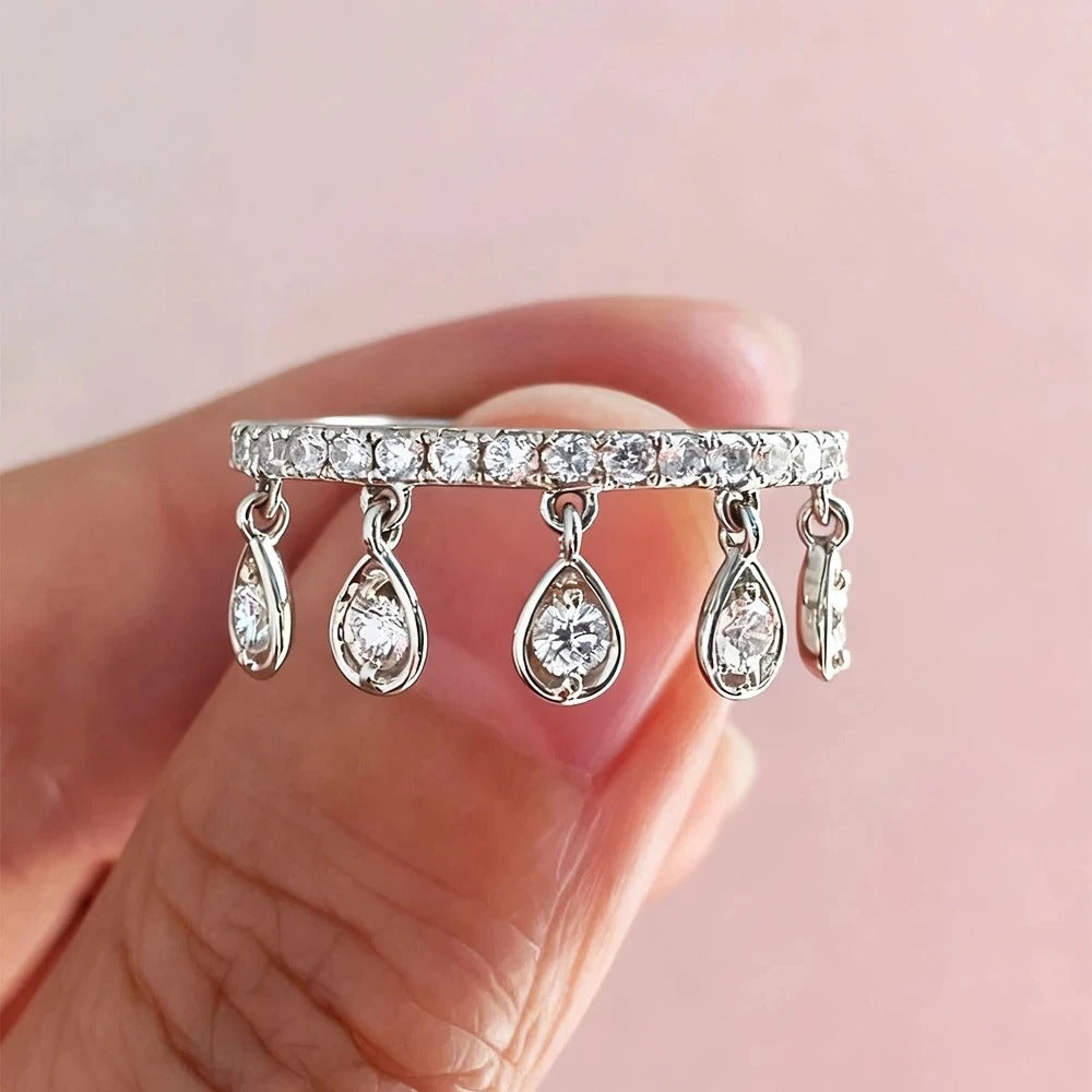 Designer Teardrop Charm Silver CZ Copper Anti Tarnish Fancy Ring Bulk