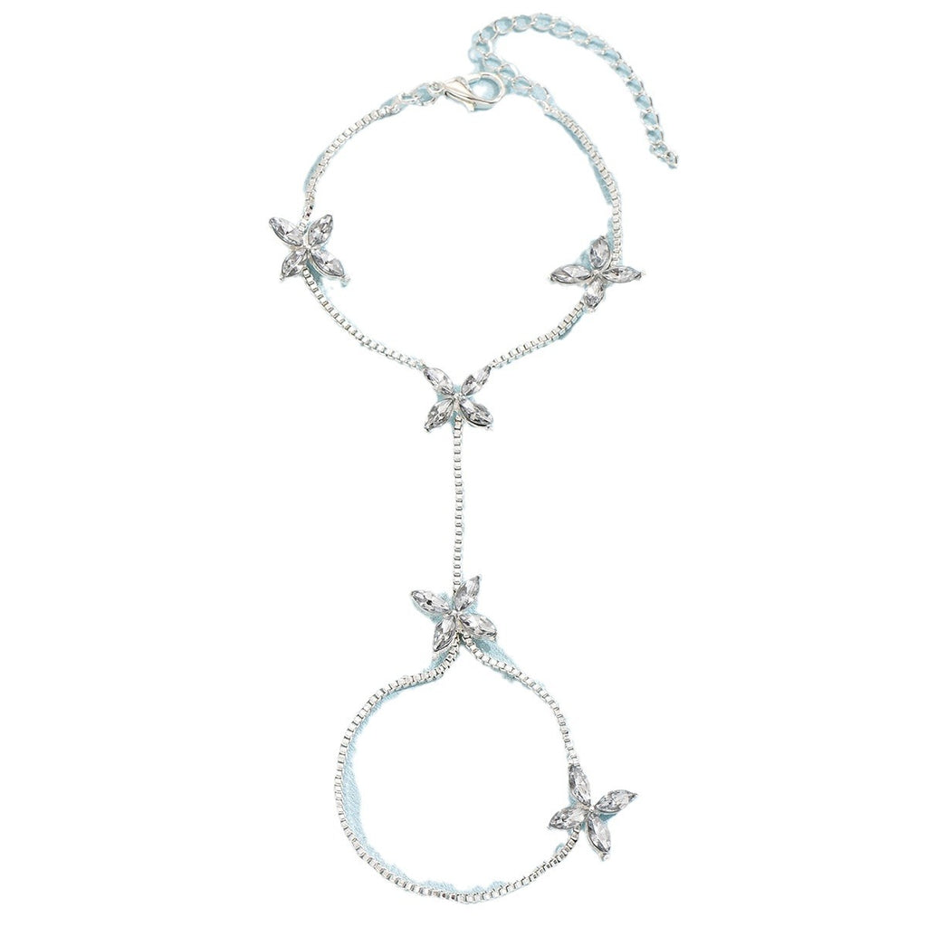 Flower Oval Solitaire Gold Silver Anti Tarnish Box Chain Bracelet Joint Ring For Women