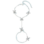 Flower Oval Solitaire Gold Silver Anti Tarnish Box Chain Bracelet Joint Ring For Women