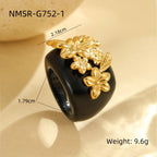 Flower 18K Gold Stainless Steel acrylic Adjustable Ring For Women