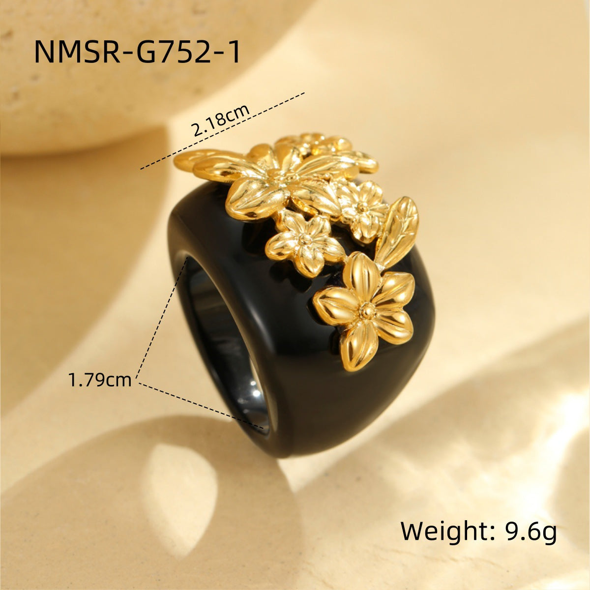 Flower 18K Gold Stainless Steel acrylic Adjustable Ring For Women