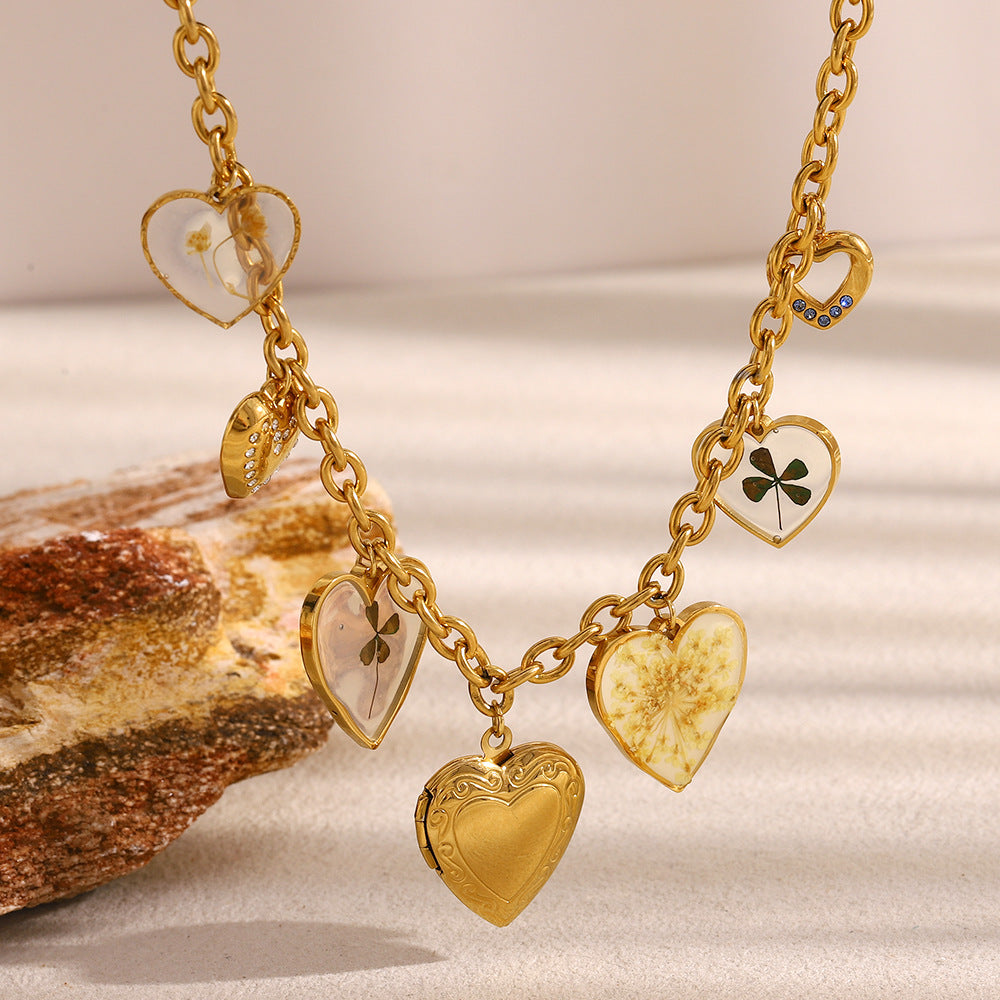 Heart Stainless Steel 18K Gold Charm Link Chain Necklace Women Bulk