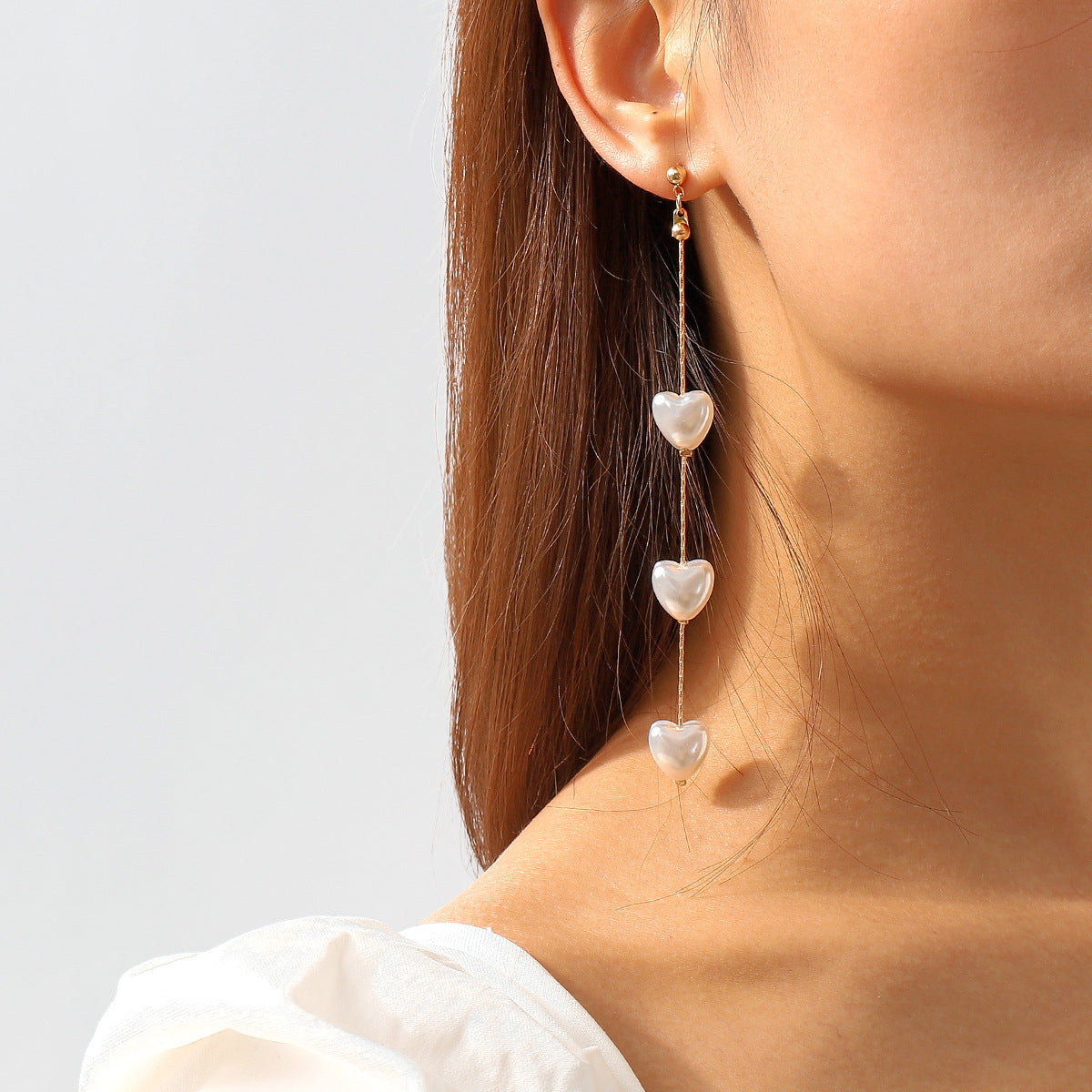 Designer Triple Heart Gold Silver Pearl Dangler Earrings For Women Bulk