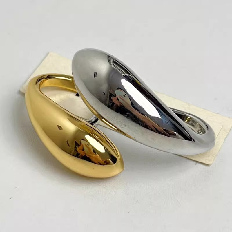Two Tone 18K Gold Silver Glossy Adjustable Dual Finger Ring Women Bulk