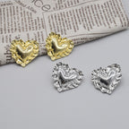 Beaten Finish Heart Boarder 18K Gold Stud Earring For Women Bulk