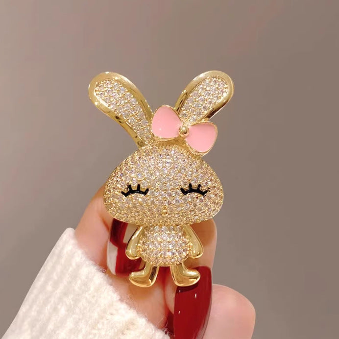 Gold Bunny Cubic Zirconia Copper Anti Tarnish Brooch For Women Bulk