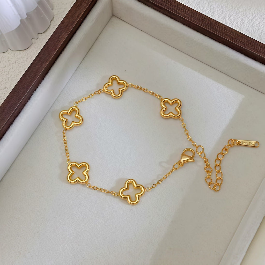 Multi Charms Gold Mother of Pearl Enamel Stainless Steel Bracelet Bulk