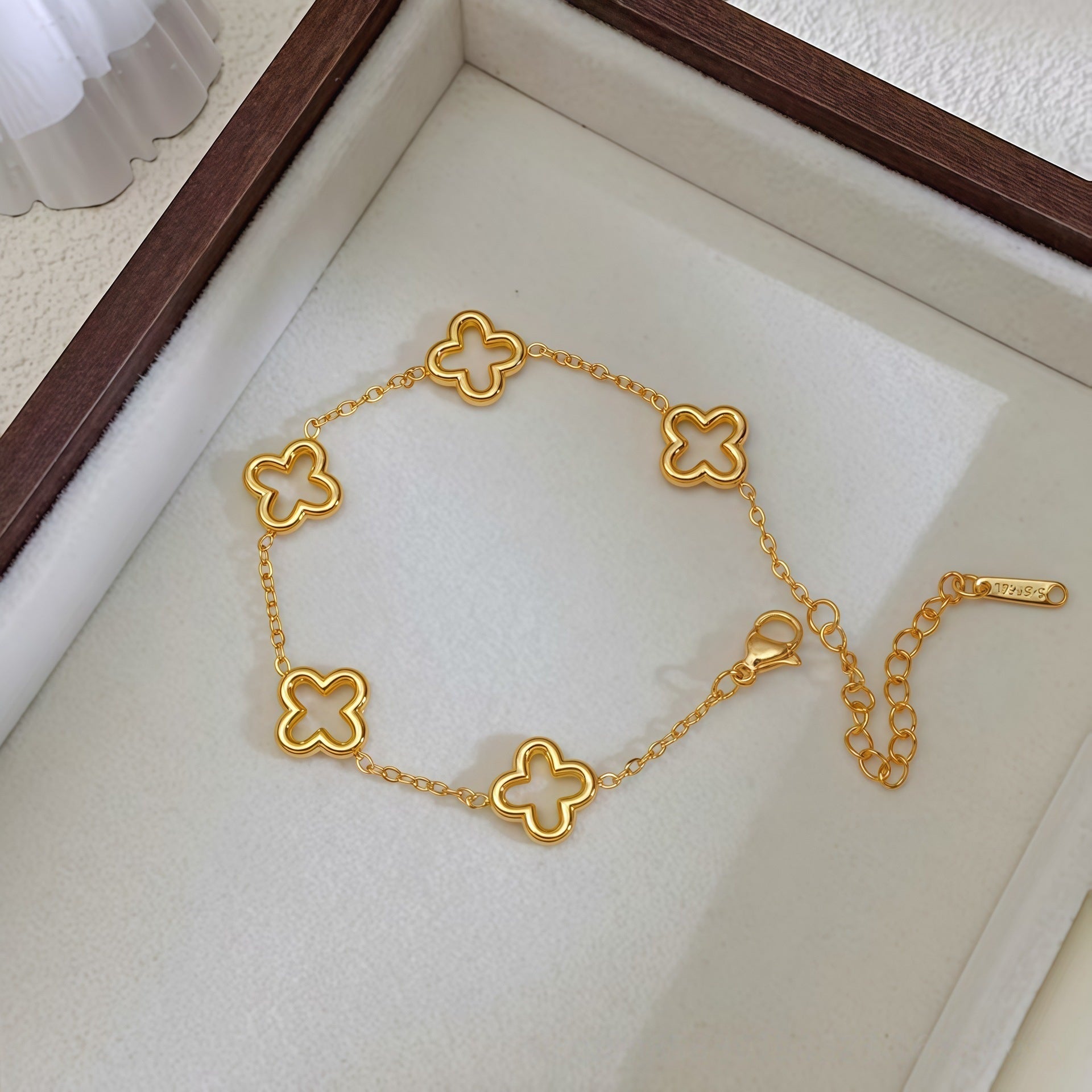 Multi Charms Gold Mother of Pearl Enamel Stainless Steel Bracelet Bulk