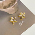 Bulk Double Layer Star Gold Silver Plated Rhinestone Stud Earrings