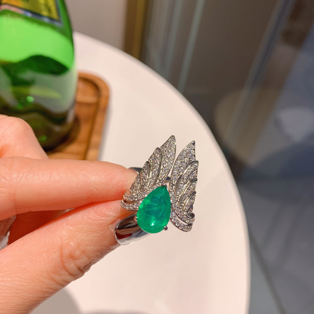 Feather Green Silver Anti Tarnish Free Size Ring For Women Bulk