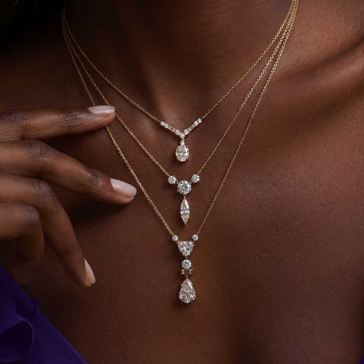 Gold Marquise TeardropCubic Zirconia Copper Necklace For Women Bulk