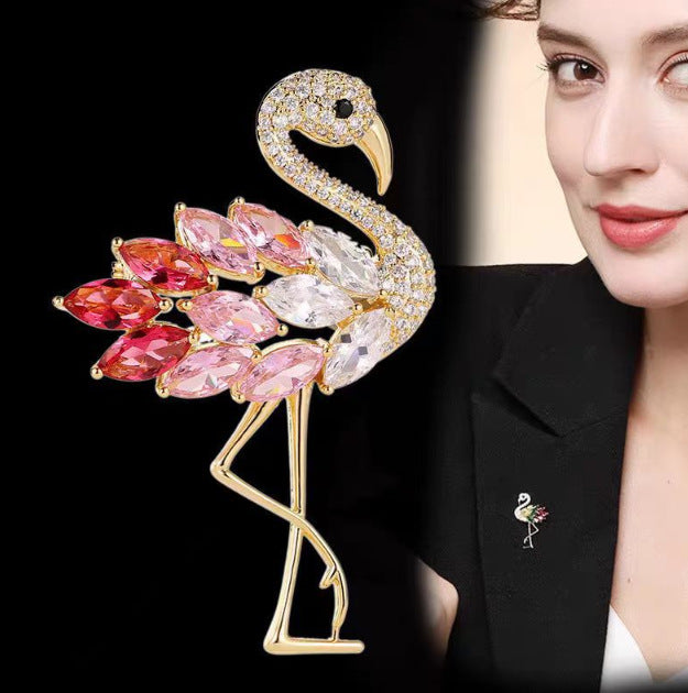 Multi Color Flamingo Gold Plated Crystal Brooch For Women Bulk