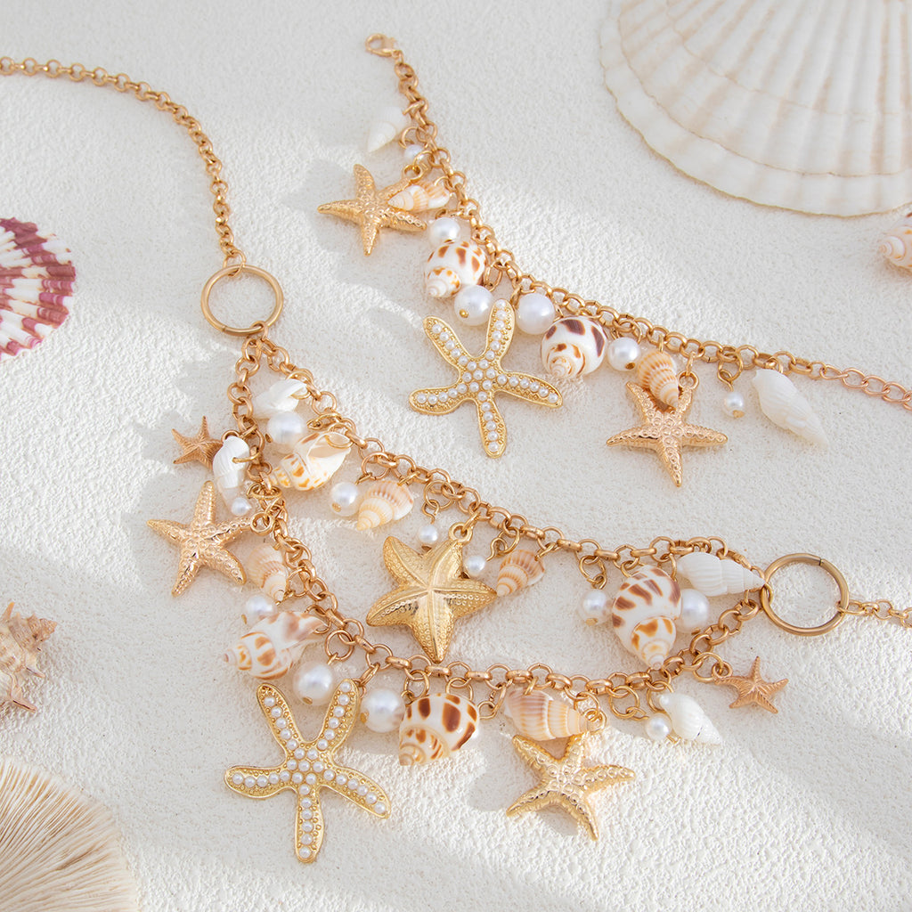 Star Fish Conch Beach Shell Clavicle 18K Gold Necklace Bracelet Bulk