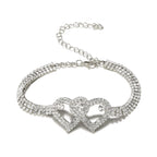 Dual Heart Studded Cubic Zirconia Silver Gold Anti Tarnish Anklet Bulk