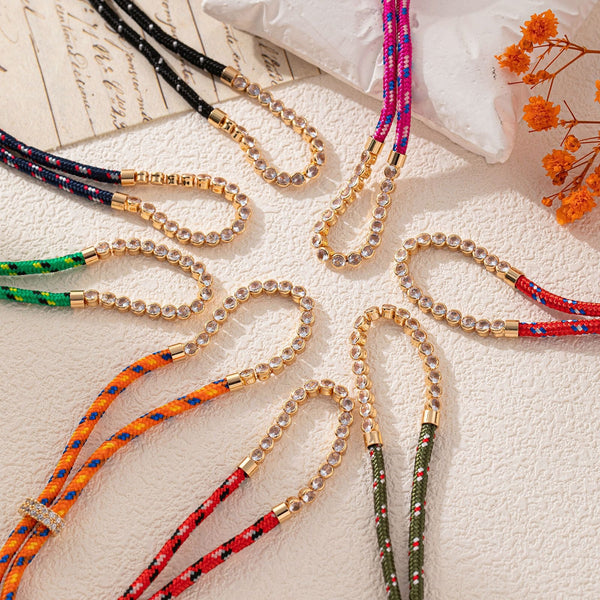 Multi Color Bohemian Braided Gold Cubic Zirconia Fabric Bracelet Women Bulk Main image
