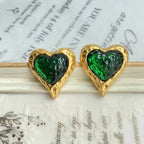 Heart Crystal 18K Gold Red Green Anti Tarnish Stud Earring Women Bulk