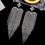 Heart Clover 18K Gold Silver Plated Rhinestones Anti Tarnish Dangler Long Tassel Earrings For Women