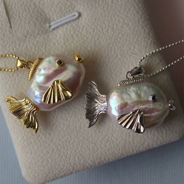 Ocean Pearl Shape Fish 18k Gold Silver Stainless Steel Anti Tarnish Necklace Pendant Chain For Women Main image