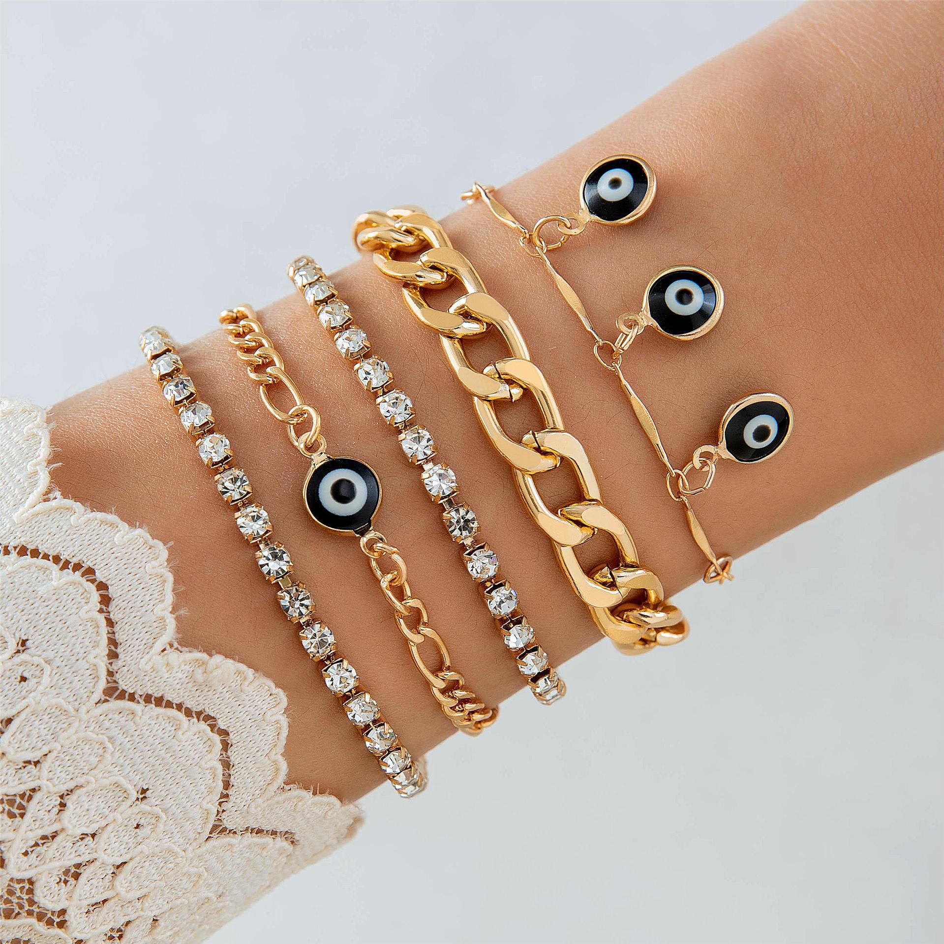 Evil Eye Black 18K Gold Cubic Zirconia Chain Bracelet Pack Of 5 Bulk Main image