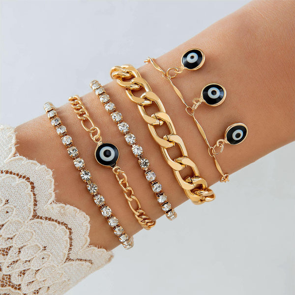 Evil Eye Black 18K Gold Cubic Zirconia Chain Bracelet Pack Of 5 Bulk Main image