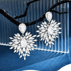 Luxury Floral CZ Silver Plated Copper Chandelier Drop Earrings Bulk