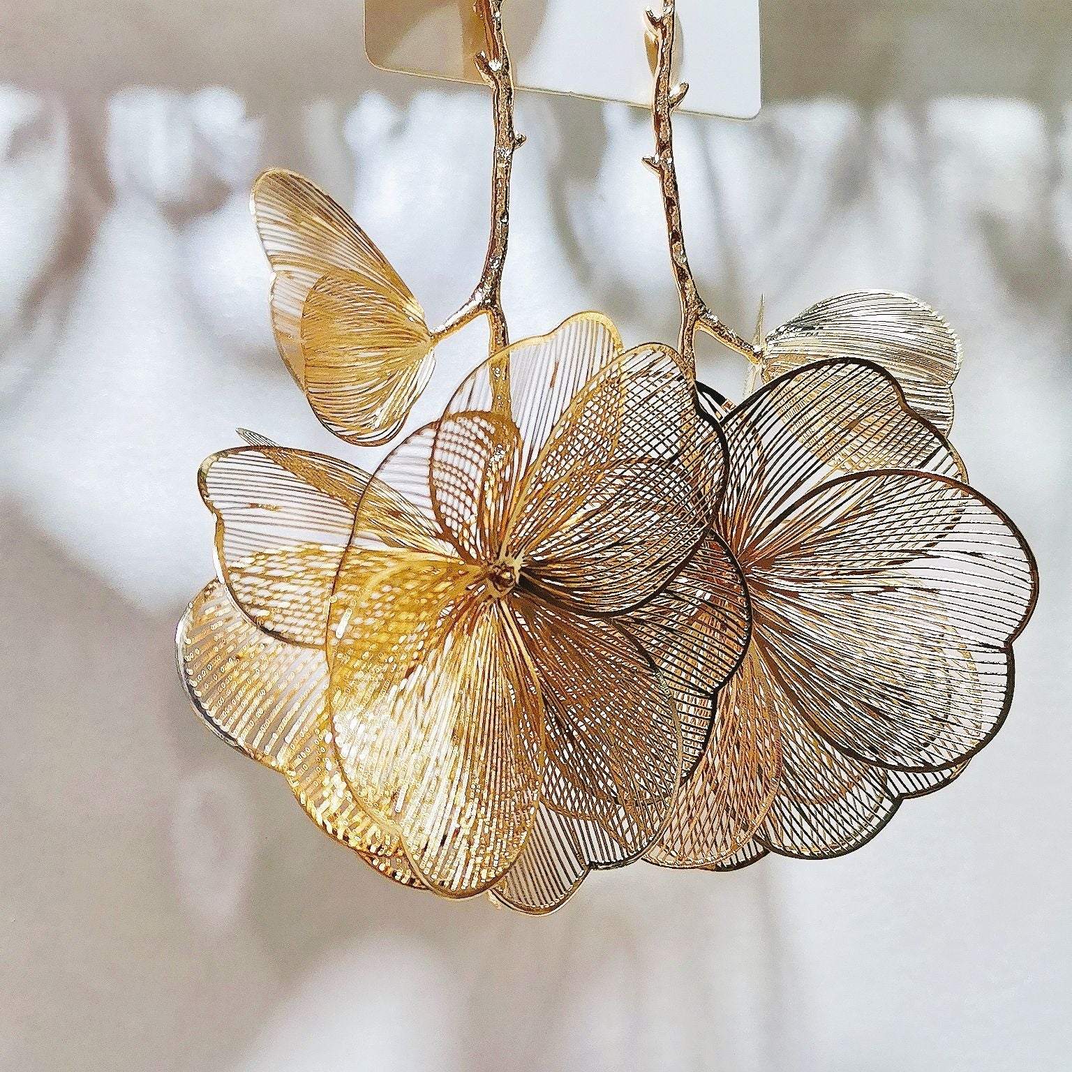 Bulk Gold Leaf Flower Gold Plated Alloy Dangler Earrings For Women